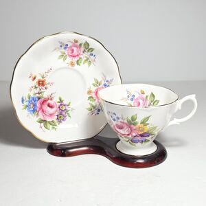 Royal Albert Teacup and Saucer Pink Blue Purple Flowers